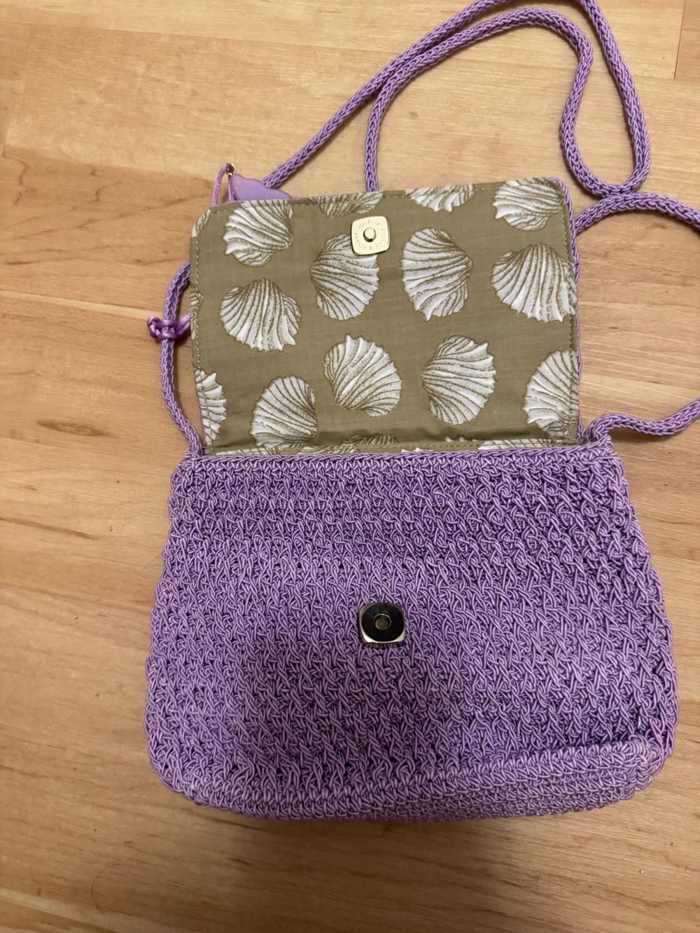 Y2K Crochet Macrame Purple Pastel Small Purse Crossbody with Butterfly Bag Charm - Picture 3 of 6